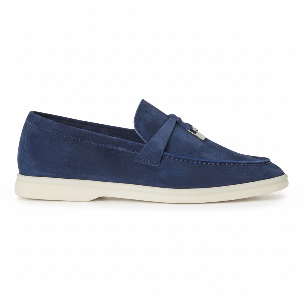 Loro Piana Mocassins Summer Charms Walk Cuir Suédé True Dark Blue