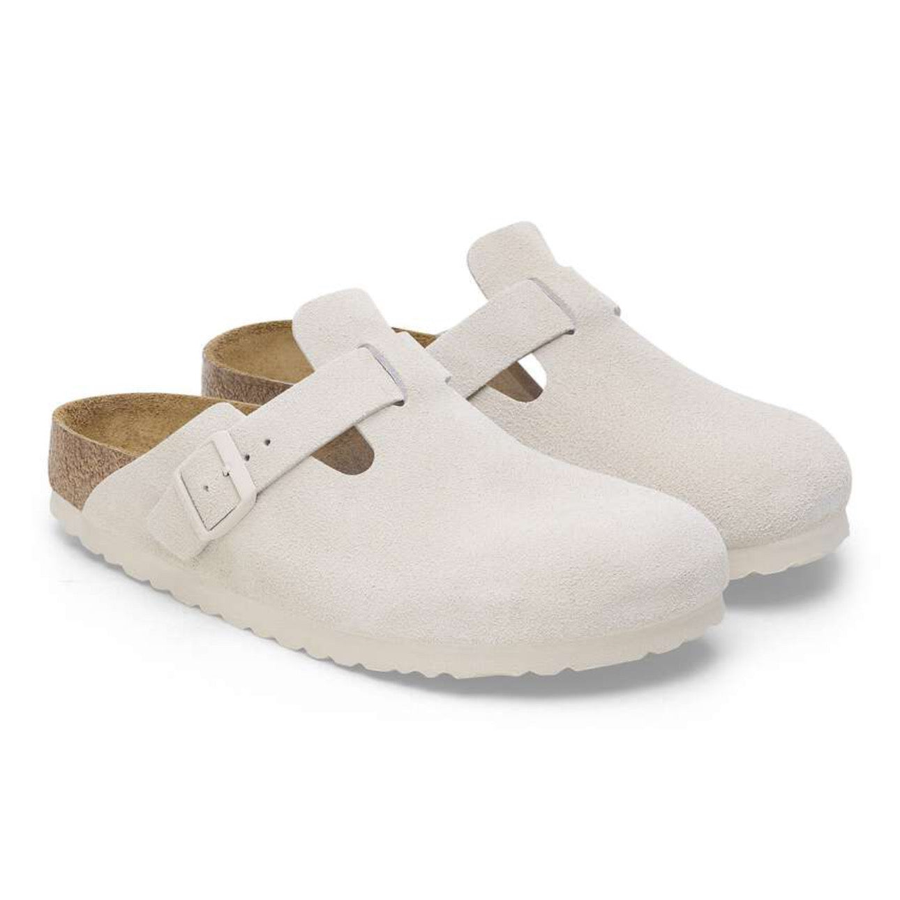 Birkenstock Boston Soft Footbed Suede Leather Antique White