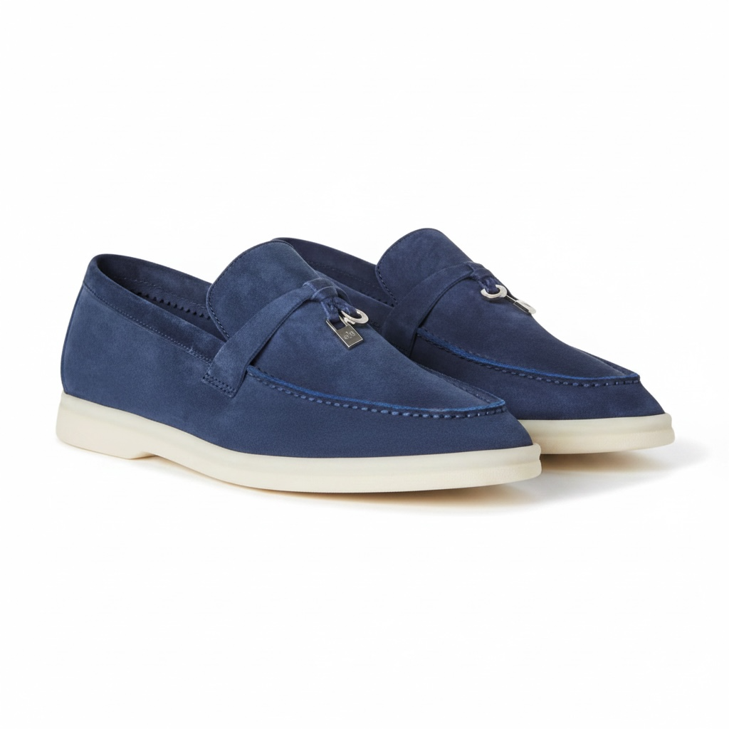 Loro Piana Mocassins Summer Charms Walk Cuir Suédé True Dark Blue