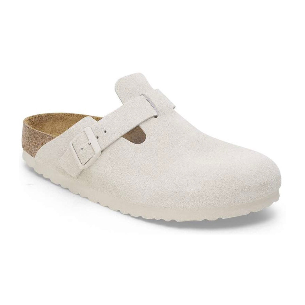 Birkenstock Boston Soft Footbed Suede Leather Antique White