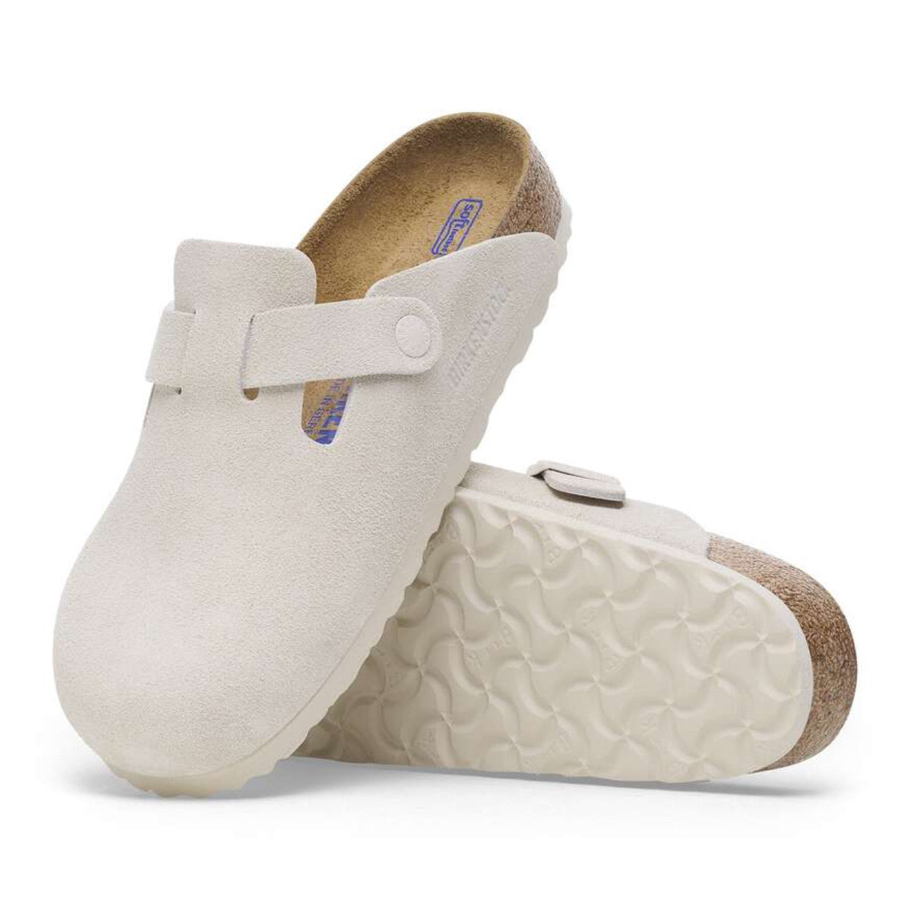 Birkenstock Boston Soft Footbed Suede Leather Antique White