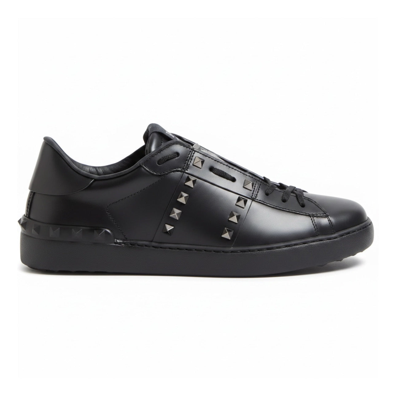 Valentino Rockstud Untitled Sneaker In Calfskin Leather Black